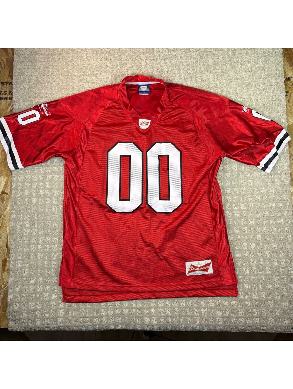 Vintage Budweiser Football Jersey Red Large Beer Promo 00